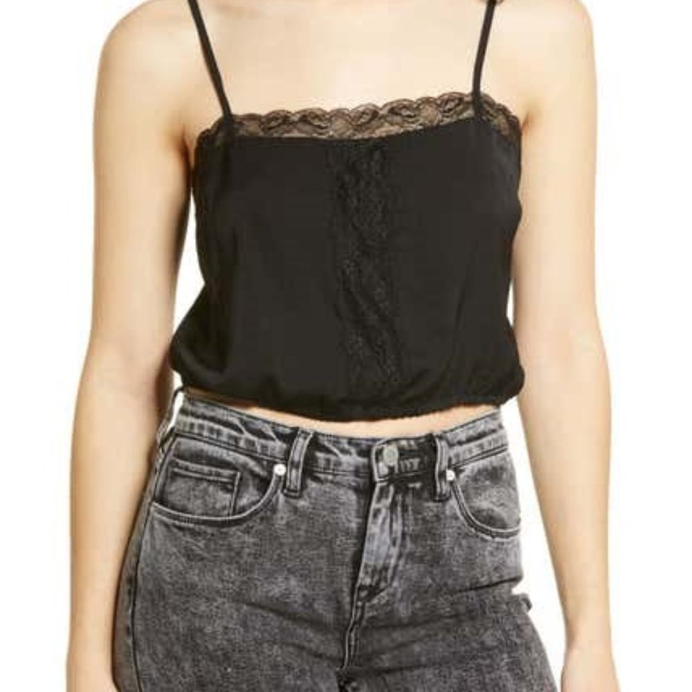B.P. Lace Trim Crop Camisole, Black, XXS